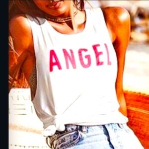 Victoria's Secret Tank Top Racerback White ANGEL Pink SMALL